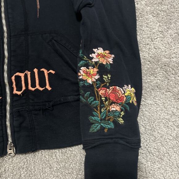 JWLA Johnny Was Black Chain Stitch AMOUR Lion Y2K Zip Sweatshirt Size Small - Picture 3 of 12